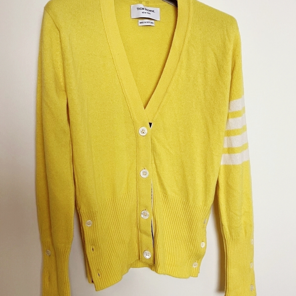 Yellow Cardigan with White Stripes